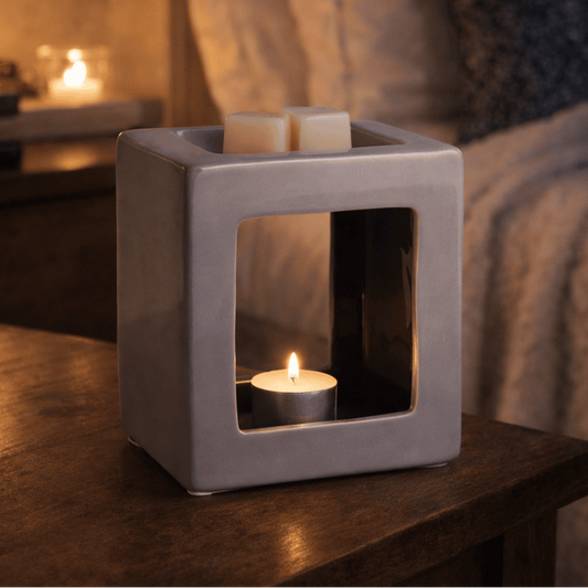 Square Grey Tea Light Wax Melt Burner | Oil Burner | Home Fragrance