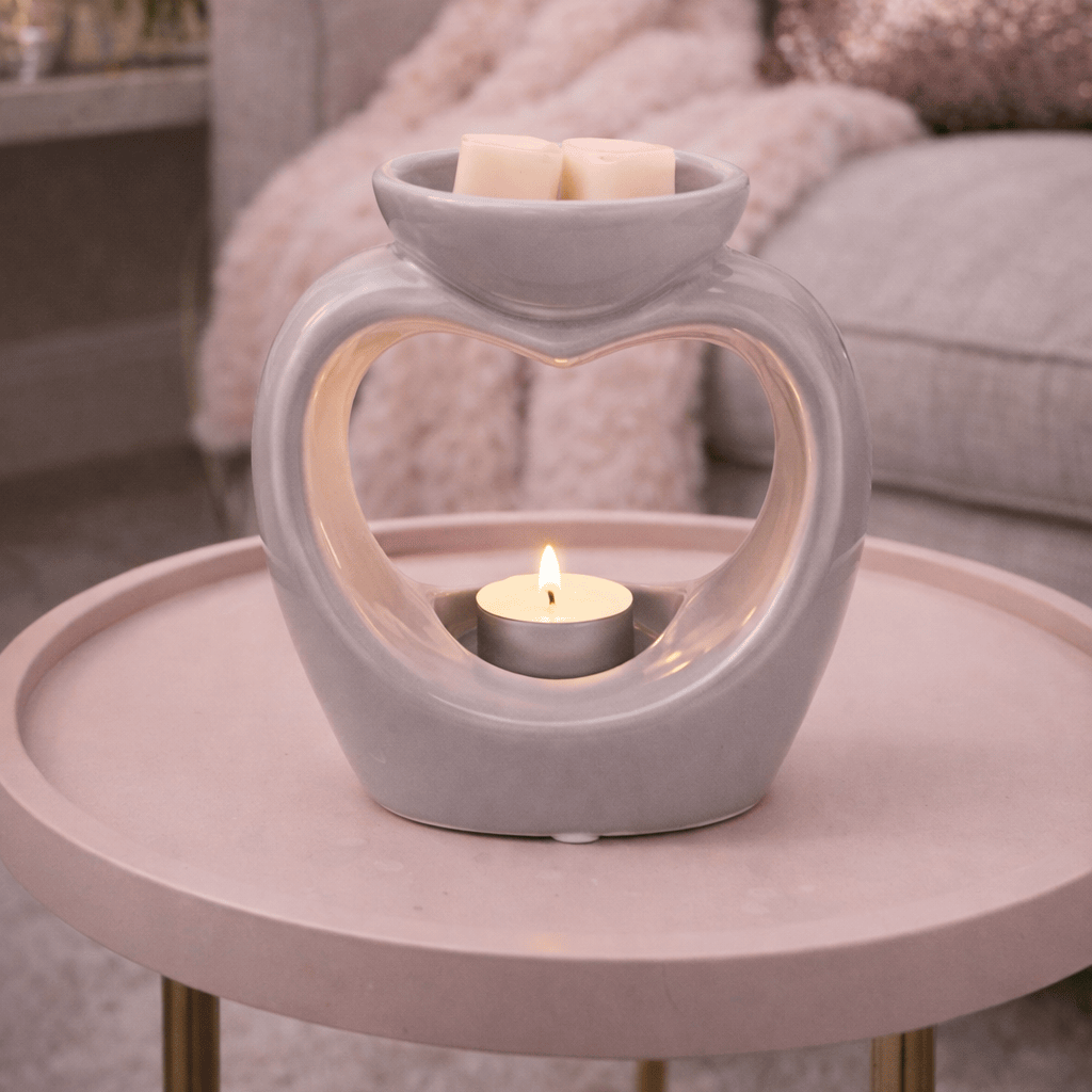 Heart Grey Tea Light Wax Melt Burner | Oil Burner | Home Fragrance