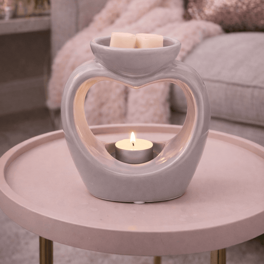 Heart Grey Tea Light Wax Melt Burner | Oil Burner | Home Fragrance