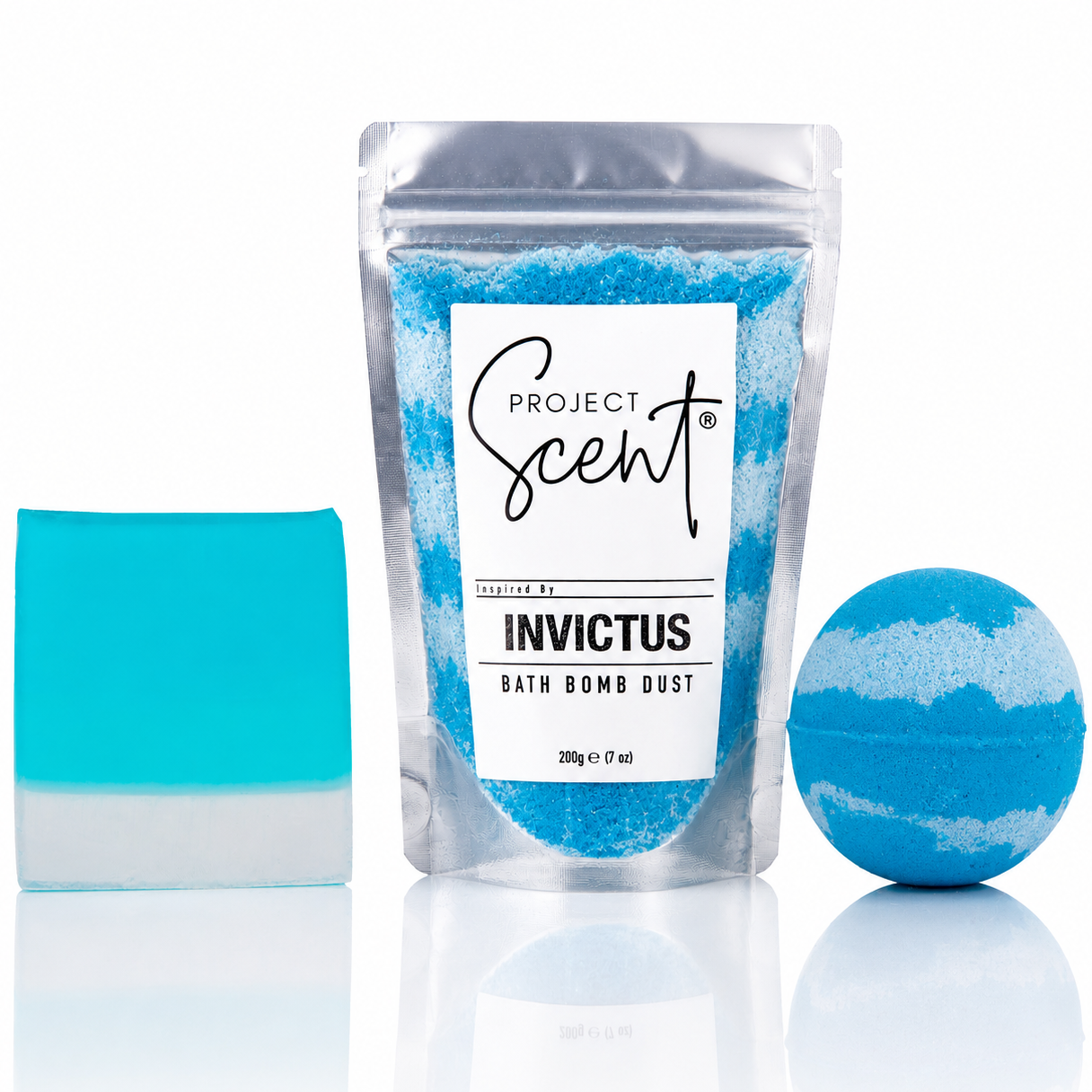 Invictus inspired Soap and Soak Bundle with bath bomb bath dust and soap bar