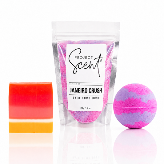 Janeiro Crush inspired Soap and Soak Bundle with bath bomb bath dust and soap bar