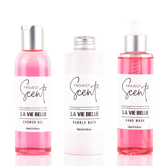 La Vie Belle Inspired Bath and Body Bundle with shower gel, hand wash and bubble bath handmade in the UK