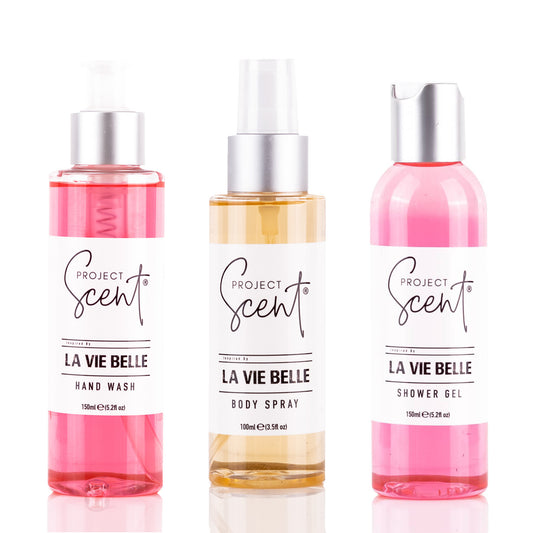 La Vie Belle Inspired Small Shower Bundle with shower gel, hand wash and body spray handmade in the UK