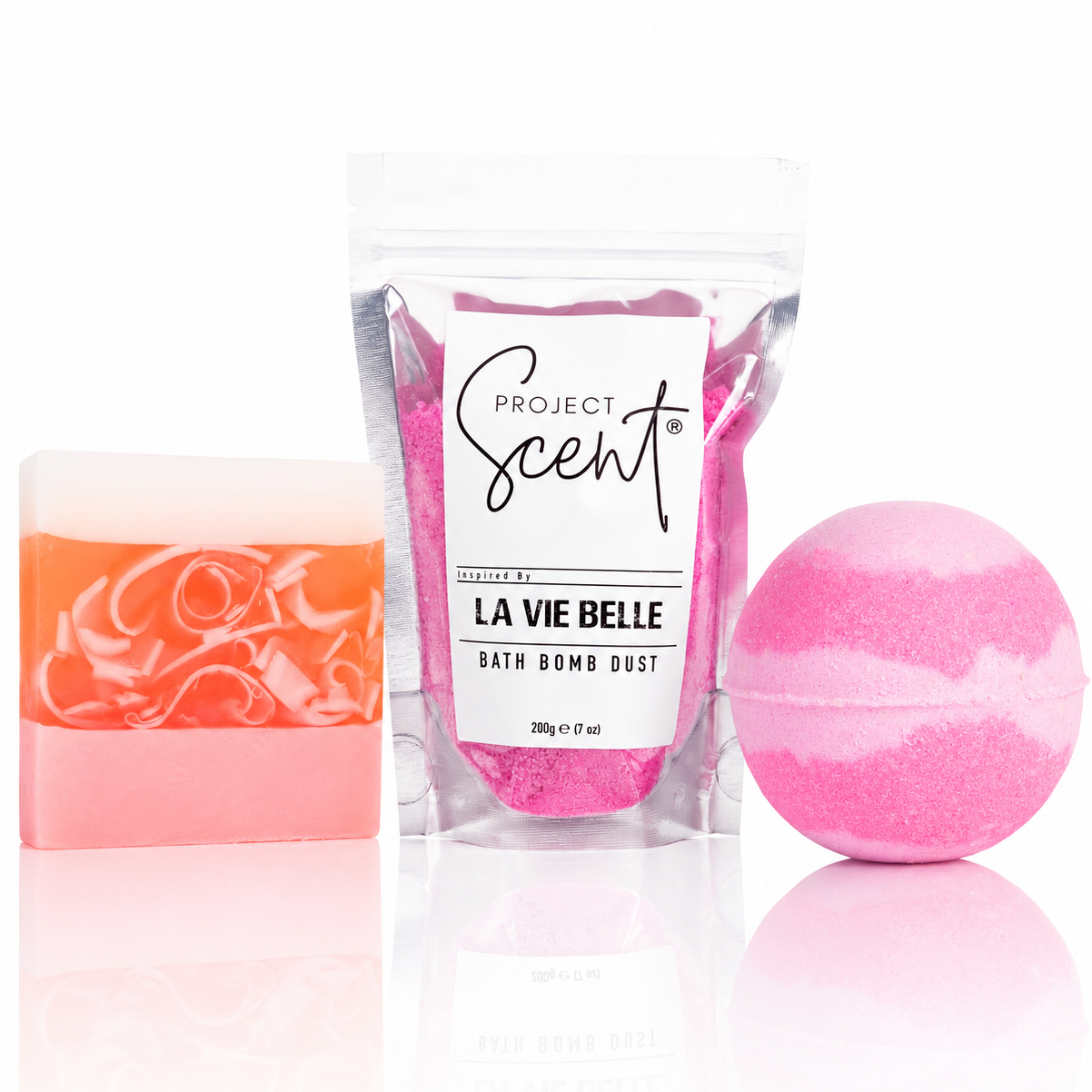 La Vie Belle inspired Soap and Soak Bundle with bath bomb bath dust and soap bar