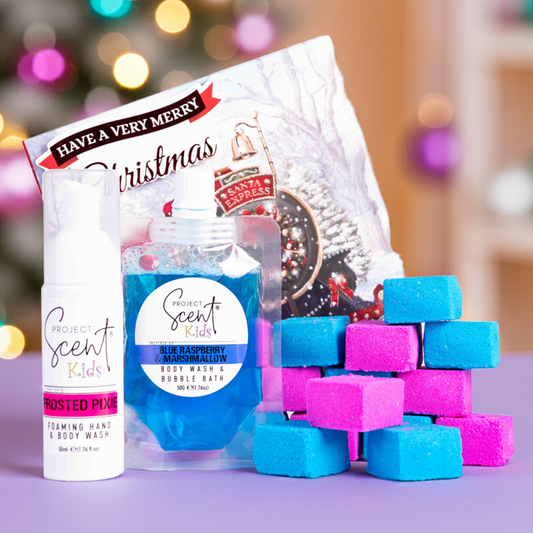 Christmas Kids 16 Bath Bomb Blocks, Foamer & 2 in 1 Body Wash Bubble Bath Gift Set