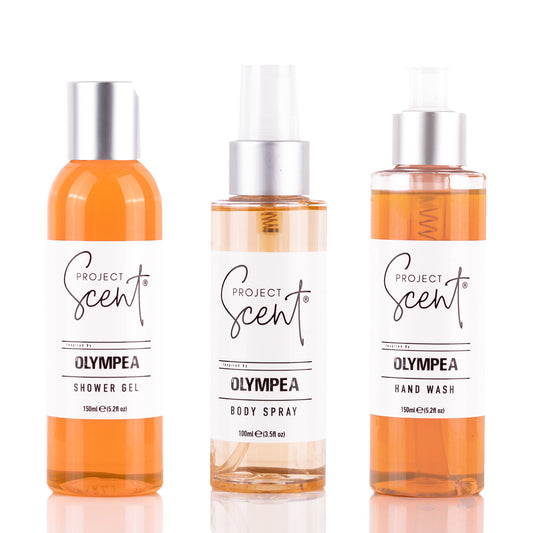 Olympea Inspired Small Shower Bundle with shower gel, hand wash and body spray handmade in the UK