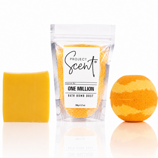 One Million inspired Soap and Soak Bundle with bath bomb bath dust and soap bar
