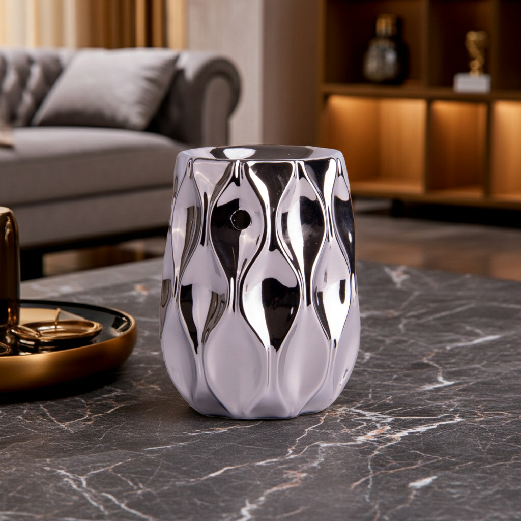 Chrome Textured Ceramic Tea Light Wax Melt Burner