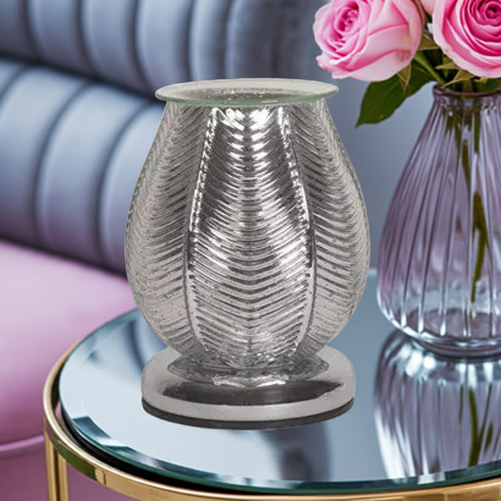 Electric Wax Melt Burner Touch - Ribbed Silver Lustre 18cm AR1983