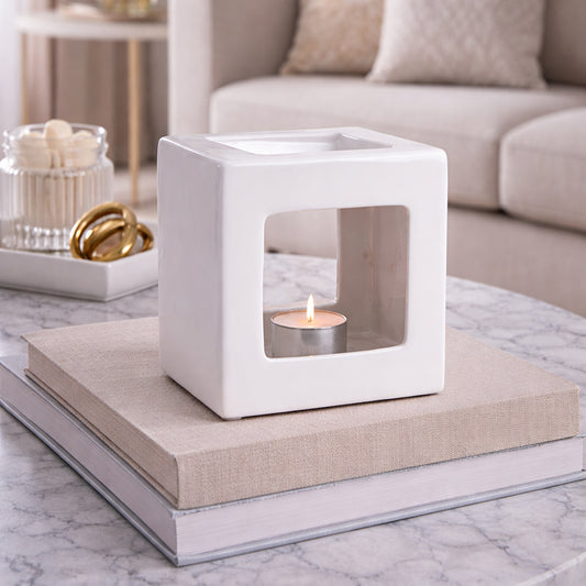 White Square Tea Light Wax Melt Burner