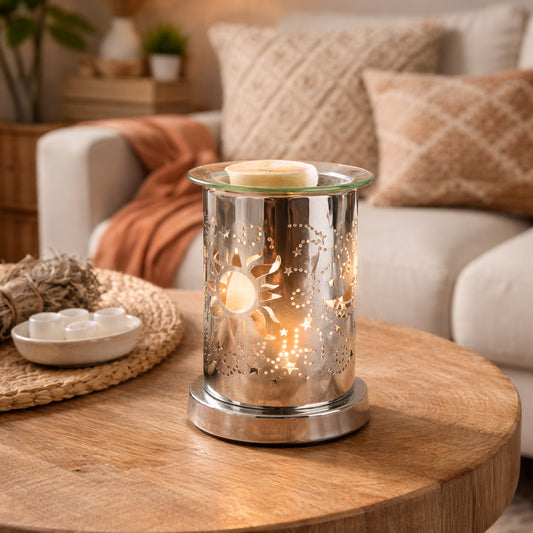 Chrome Moon & Stars Tea Light Wax Melt Burner