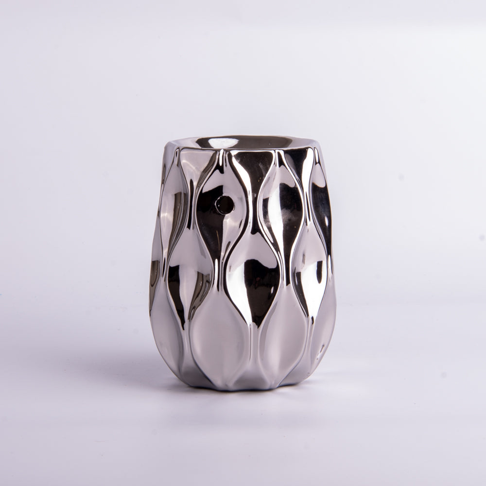 Chrome Textured Ceramic Tea Light Wax Melt Burner