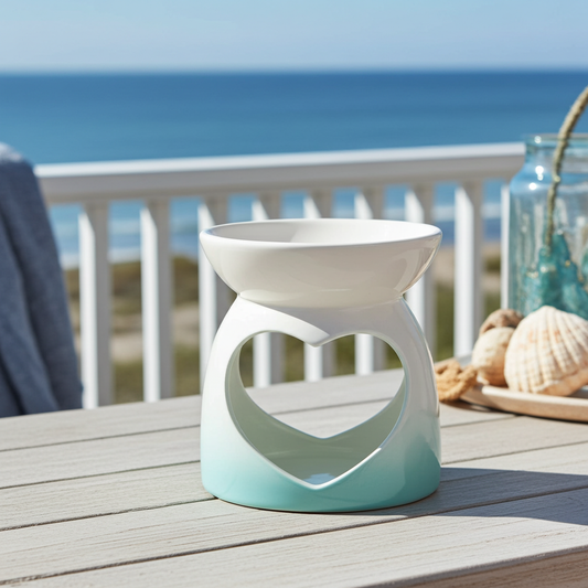 Teal Fade Heart Ceramic Tea Light Wax Melt Burner AR1478