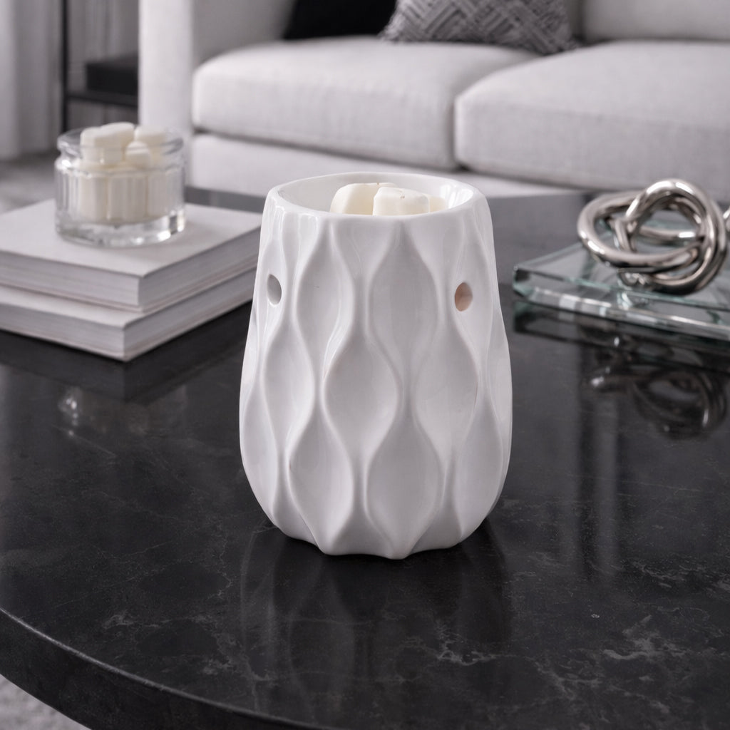 White Textured Ceramic Tea Light Wax Melt Burner