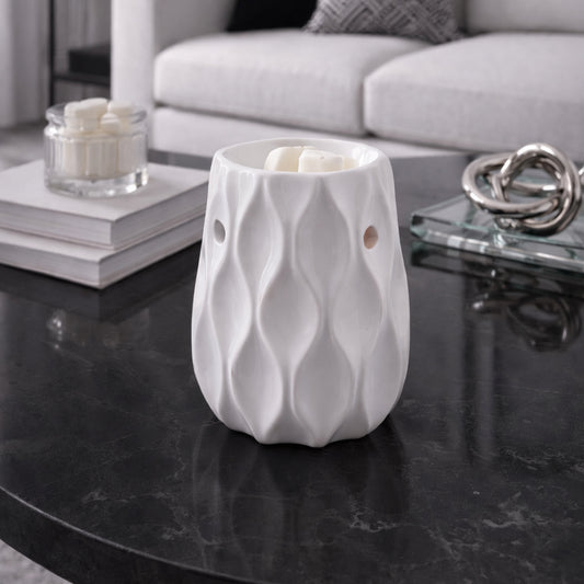 White Textured Ceramic Tea Light Wax Melt Burner