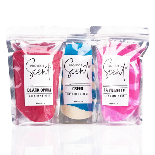Bath bomb dust available in 200g and 400g sizes, scented fizzy bath powder handmade in the UK.
