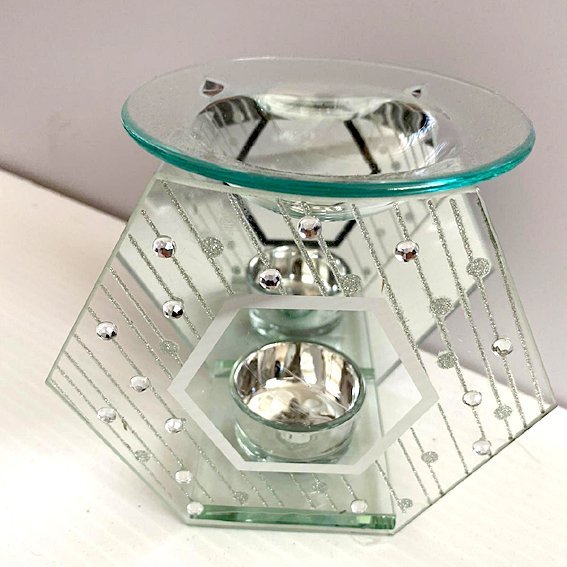 Hexagonal Glass Tea Light Wax Burner HE13290B