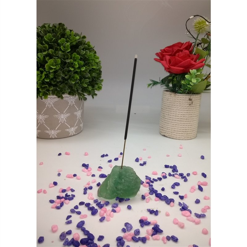 Real Crystal Incense Stick Holder - Green Flourite