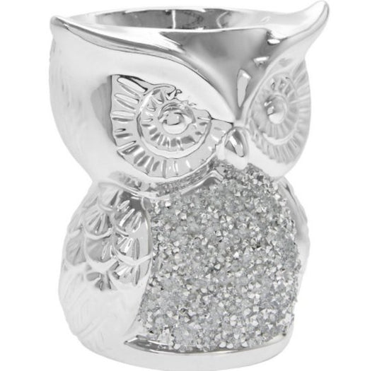 Silver Sparkle Owl Wax Melt Burner 12cm LP46548