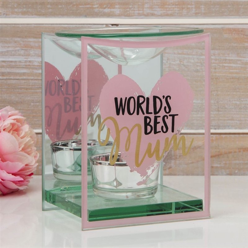 Worlds Best Mum Glass Tea Light Wax Burner