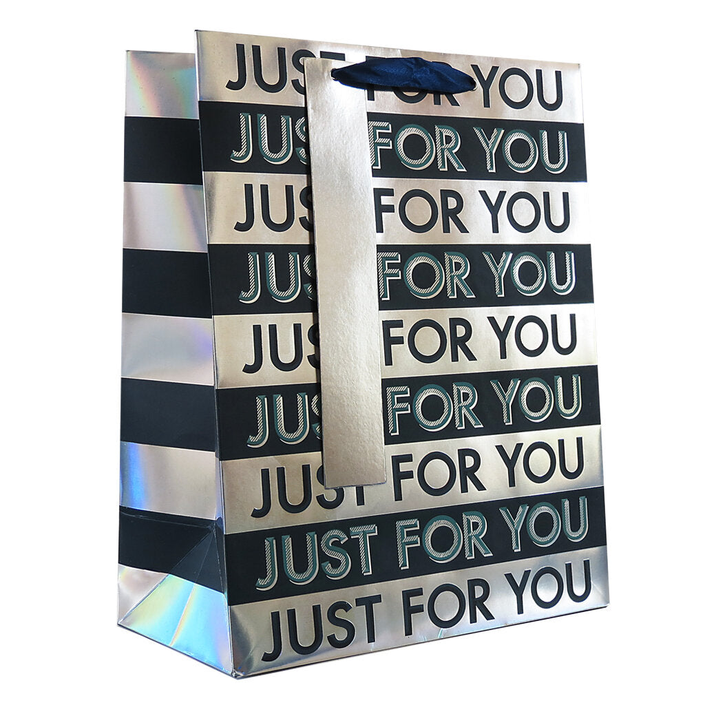 Medium Just For You Green & Silver Gift Bag With Shred