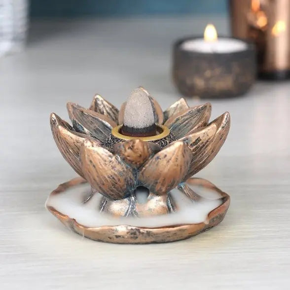 Bronze Lotus Flower Backflow Incense Burner 7cm My Store