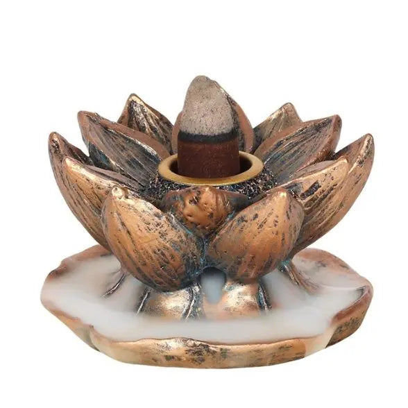 Bronze Lotus Flower Backflow Incense Burner 7cm My Store