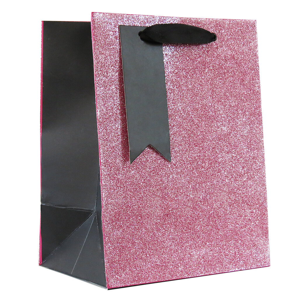 Medium Pale Pink & Black Glitter Gift Bag With Shred