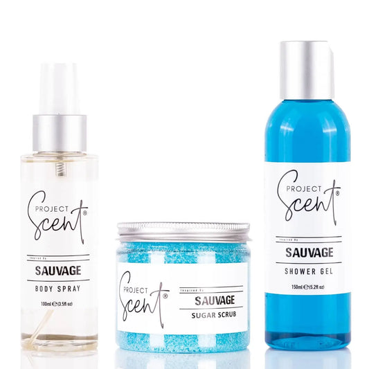 Sauvage Inspired Shower, Scrub & Body Spray
