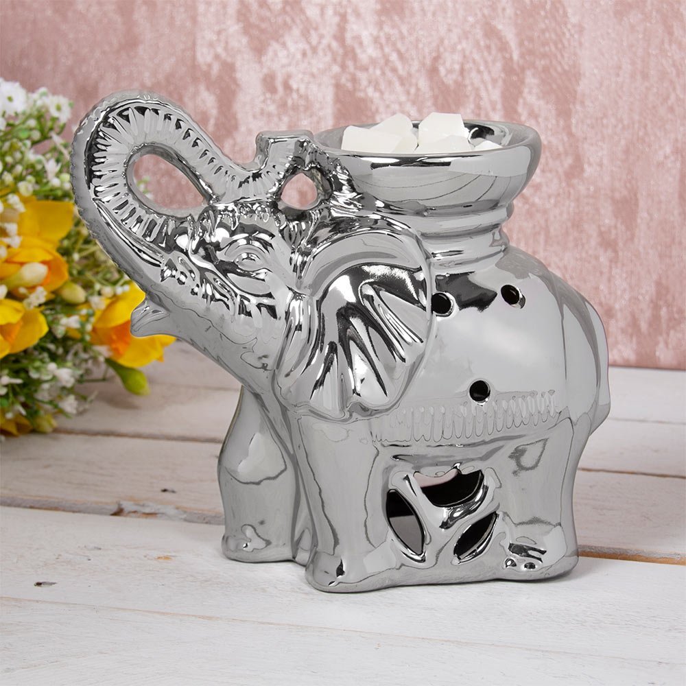 Silver Shiny Elephant Tea Light Wax Melt Burner LP46883
